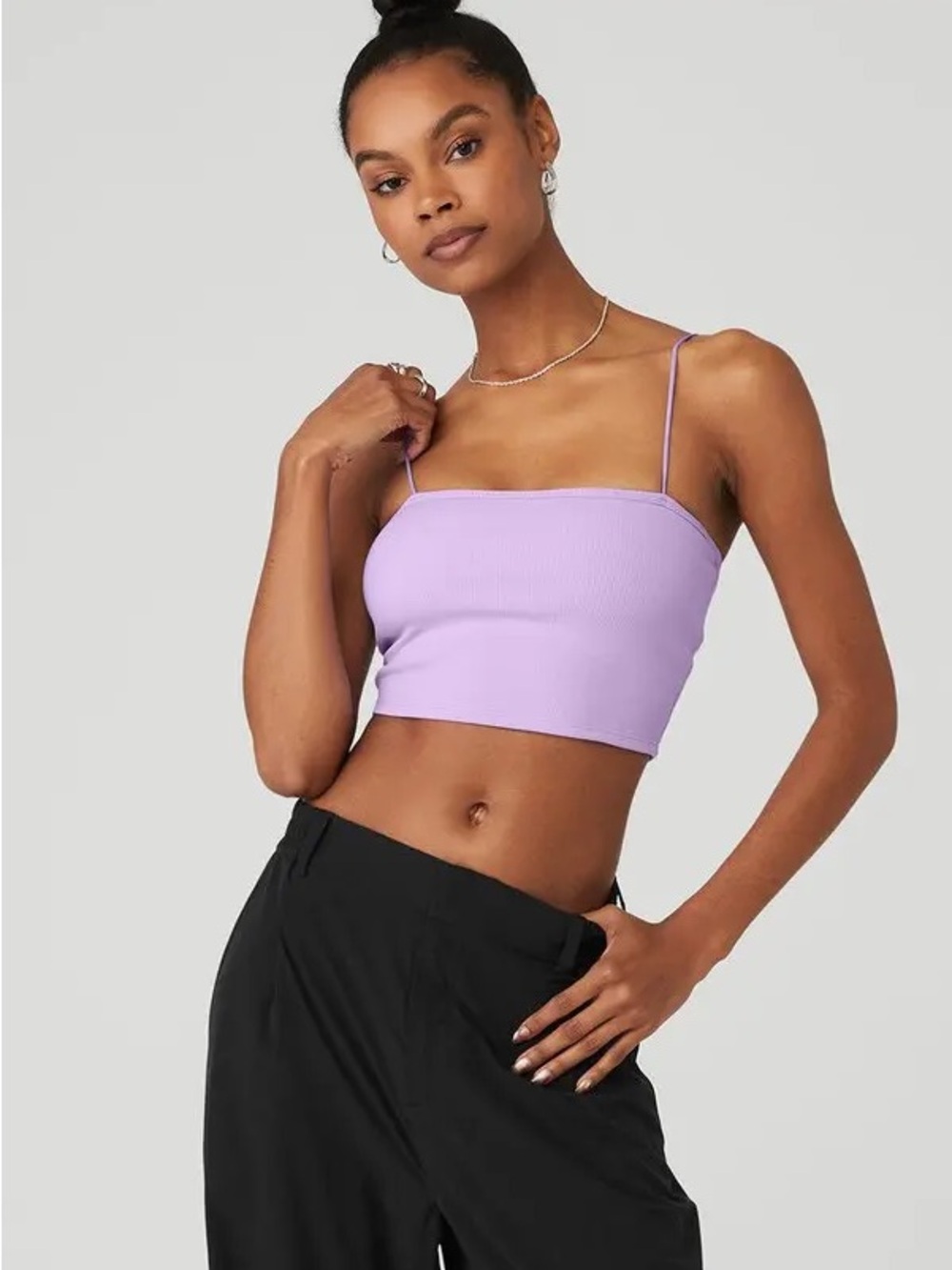 ALO Yoga Lavender Ribbed Spaghetti Strap Crop Top